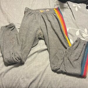 grey 5-stripe aviator nation sweatpants in a medium